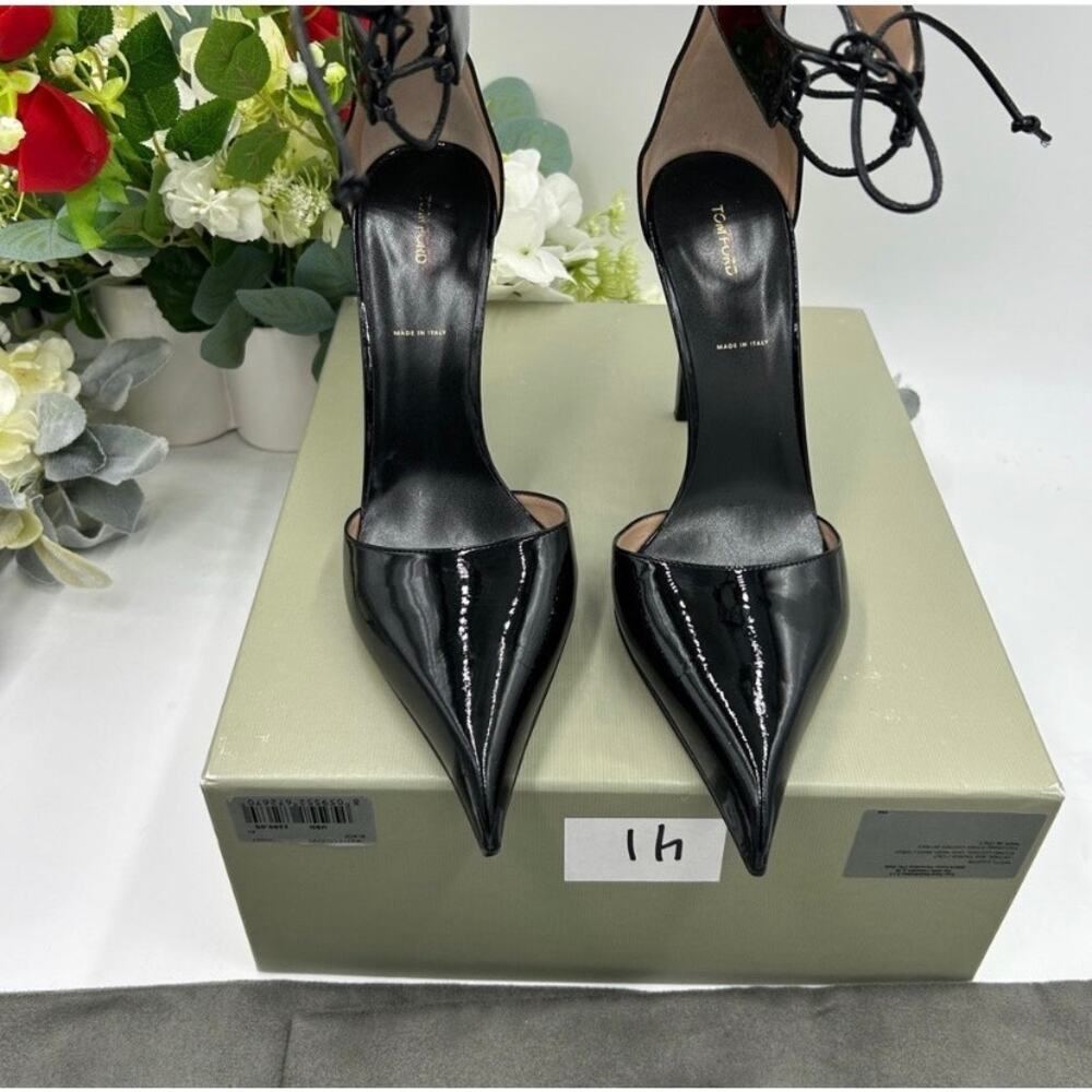 Tom Ford Black Patent Leather Women ankle tie 105 mm pumps size 41 made Italy - Picture 12 of 16